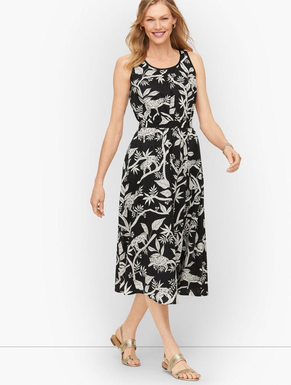 Talbots TROPICAL PANTHER TIPPED FIT & FLARE DRESS Black & White Size 12